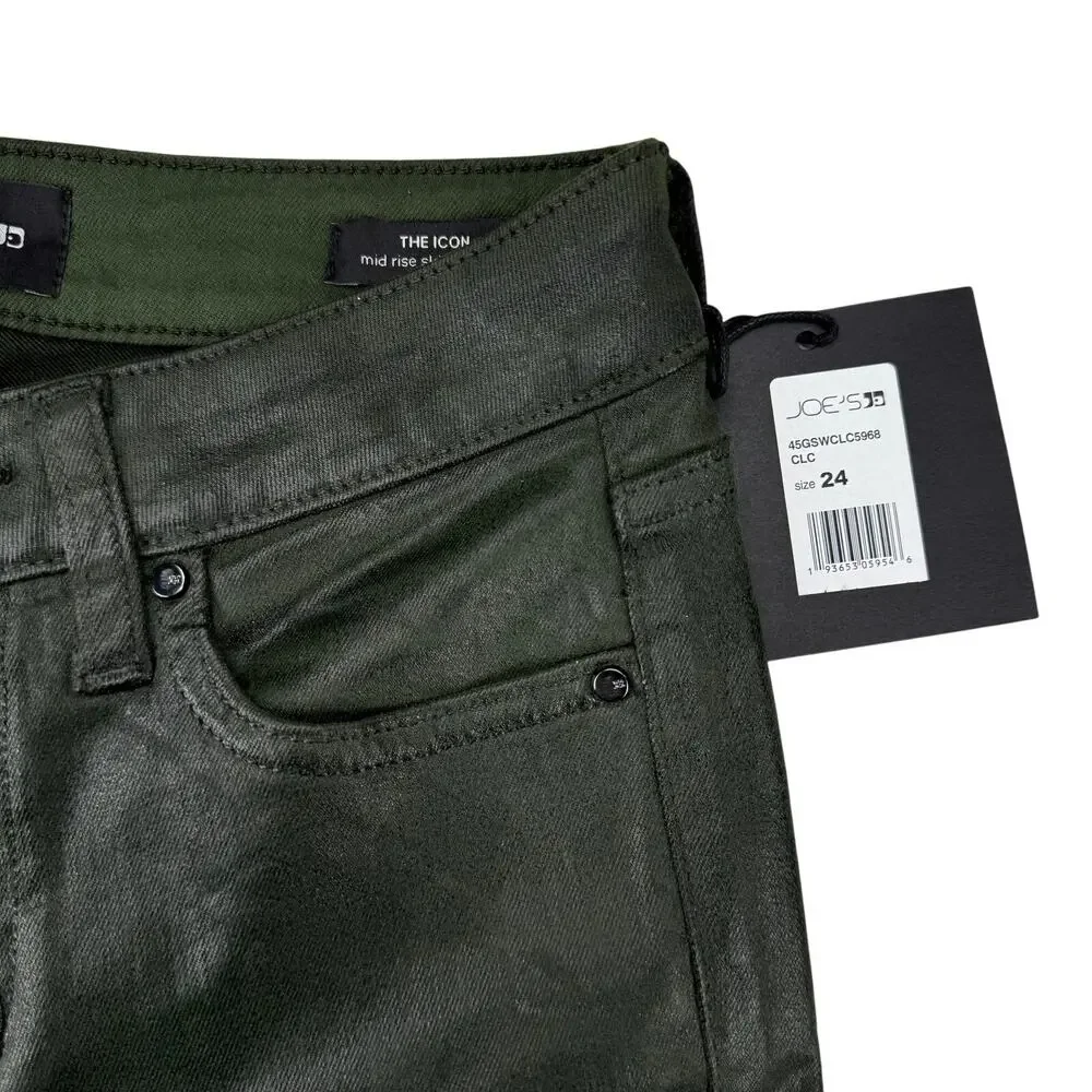 NWT JOE'S JEANS The Icon Mid Rise Skinny Ankle Sz 24 Green Coated Laser Camo - Picture 7 of 8